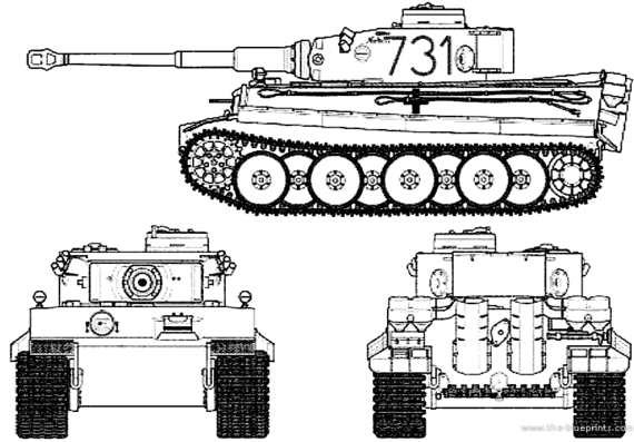 Tank Sd.Kfz. 181 Pz.Kpfw.VI Ausf.A Tiger - drawings, dimensions, figures