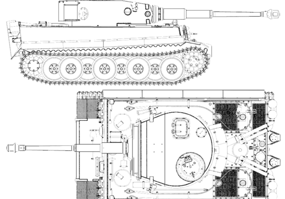 Tank Sd.Kfz. 181 Pz.Kpfw.VI Ausf.H1 Tiger - drawings, dimensions, figures