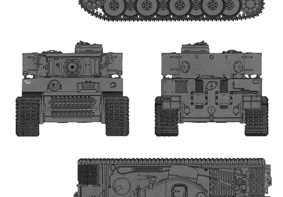Танк Sd.Kfz. 181 Pz.Kpfw. VI Ausf.E Tiger I - чертежи, габариты, рисунки