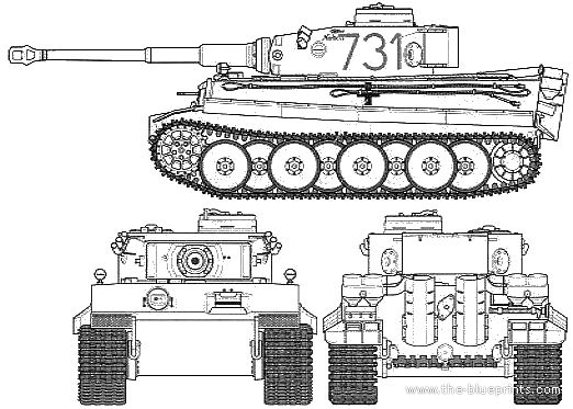 Танк Sd.Kfz. 181 Pz.Kpfw. VI Tiger I (1942) - чертежи, габариты, рисунки