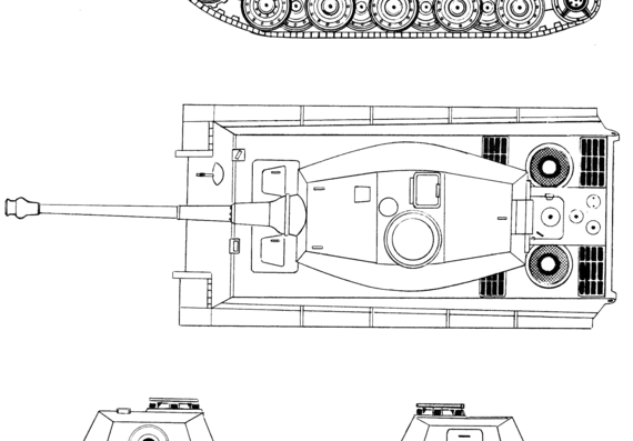Танк Sd.Kfz. 182 Pz.Kpfw.VI Ausf.A King Tiger - чертежи, габариты, рисунки