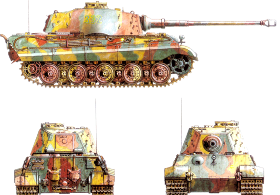 Танк Sd.Kfz. 182 Pz.Kpfw.VI Ausf.B King Tiger (1944) - чертежи, габариты, рисунки
