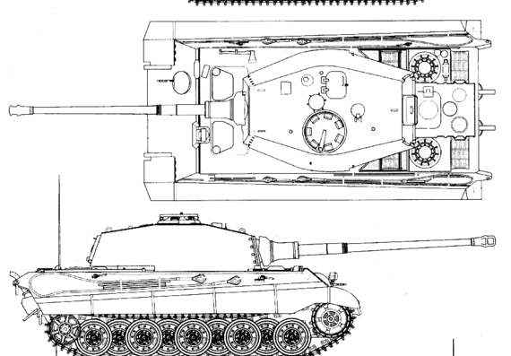 Танк Sd.Kfz .182 Pz.Kpfw.VI Ausf.B King Tiger (Henschel Turret). - чертежи, габариты, рисунки