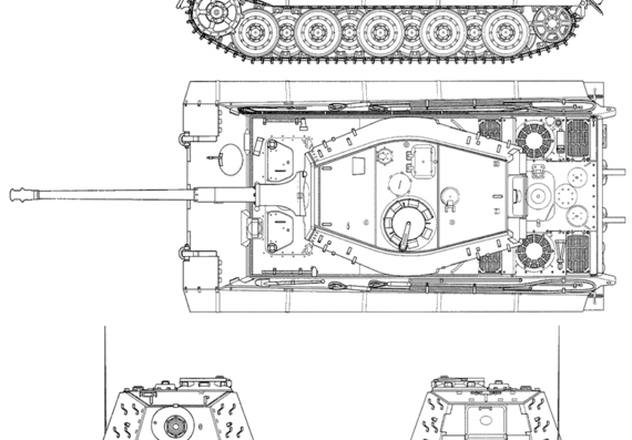 Танк Sd.Kfz. 182 Pz.Kpfw.VI Ausf.B King Tiger (Henschel turret) - чертежи, габариты, рисунки