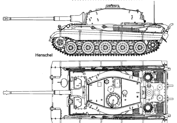 Танк Sd.Kfz. 182 Pz.Kpfw.VI Ausf.B Tiger II - чертежи, габариты, рисунки