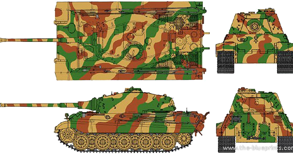 Танк Sd.Kfz. 182 Pz.Kpfw.VI King Tiger (Henschel Turret) - чертежи, габариты, рисунки