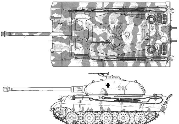 Танк Sd.Kfz. 182 Pz.Kpfw. VIB Tiger II King Tiger - чертежи, габариты, рисунки