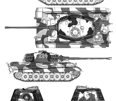 Танк Sd.Kfz. 182 Pz.Kpfw. VI King Tiger - чертежи, габариты, рисунки