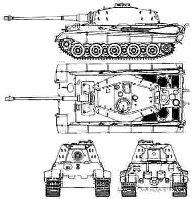 Танк Sd.Kfz. 182 Pz.Kpfw. VI Tiger II - чертежи, габариты, рисунки