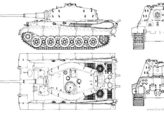 Танк Sd.Kfz. 182 Tiger II Pz.Kpfw. VI Ausf.B (Henschel Turret) - чертежи, габариты, рисунки