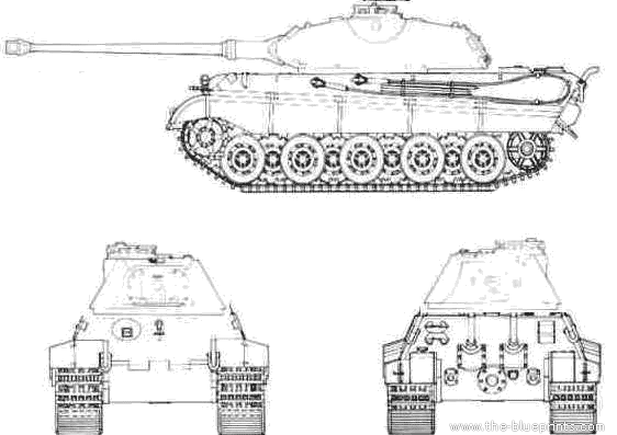 Танк Sd.Kfz. 182 Tiger II Pz.Kpfw. VI Ausf.B (Porsche Turret) - чертежи, габариты, рисунки