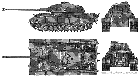 Танк Sd.Kfz. 182 Tiger II Pz.Kpfw. VI King Tiger (Porsche Turret) - чертежи, габариты, рисунки