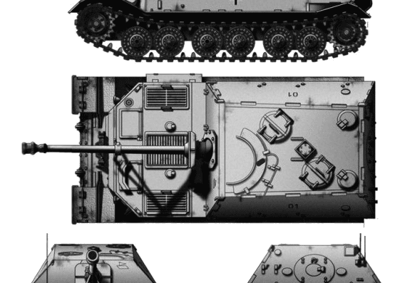 Танк Sd.Kfz. 184 Jagdpanzer Tiger(P) Ferdinand - чертежи, габариты, рисунки