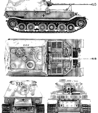 Танк Sd.Kfz. 184 Panzerjager Elefant - чертежи, габариты, рисунки