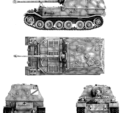 Танк Sd.Kfz. 184 Panzerjager Ferdinand - чертежи, габариты, рисунки