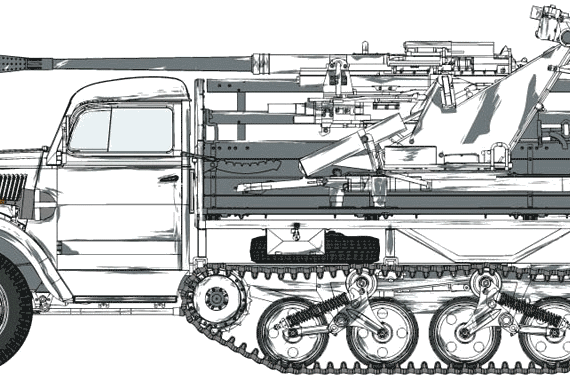 Tank Sd.Kfz. 3a Maultier auf 3.7cm FlaK 37 - drawings, dimensions, figures
