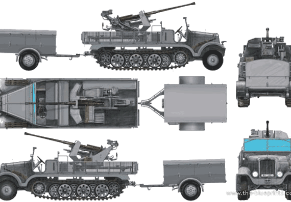 Танк Sd.Kfz. 6-2 3.7cm Flak 37 - чертежи, габариты, рисунки