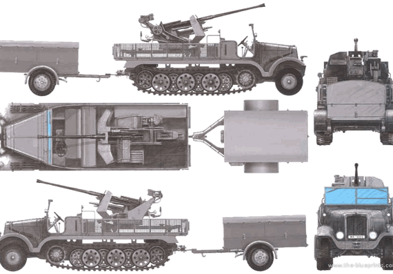 Танк Sd.Kfz. 6-2 5t Half-Truck + 37mm AA Flak - чертежи, габариты, рисунки