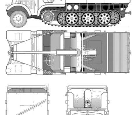 Tank Sd.Kfz. 63 7.62cm FK36r auf PzrJgr Selbstfahrlafette Zugkraftwagen 5t Diana - drawings, dimensions, pictures