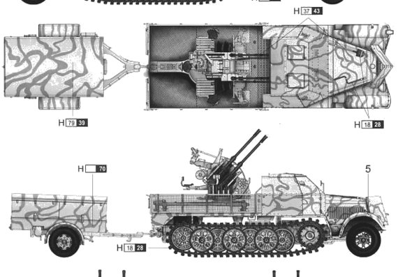 Tank Sd.Kfz. 7-1 2cm FlakVierling 38 AA - drawings, dimensions, figures