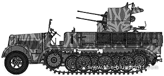 Tank Sd.Kfz. 7-1 2cm Flakvierling 38 - drawings, dimensions, figures