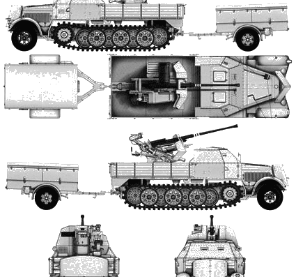 Tank Sd.Kfz. 7-2 + 3,7cm Flak 37 & Sd.AnhGѓV¤nger 52 - drawings, dimensions, figures