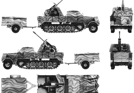 Tank Sd.Kfz. 7-2 + 3.7cm Flak 43 & Sd.AnhGѓV¤nger 52 - drawings, dimensions, figures