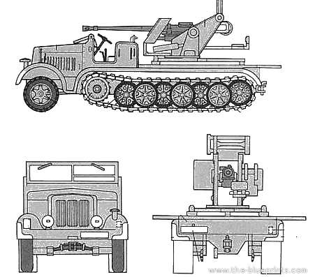 Танк Sd.Kfz. 7-2 + 37mm flak 36 - чертежи, габариты, рисунки