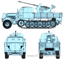 Танк Sd.Kfz. 7-2 8t Half Truck 3.7cm Flak37 AA - чертежи, габариты, рисунки