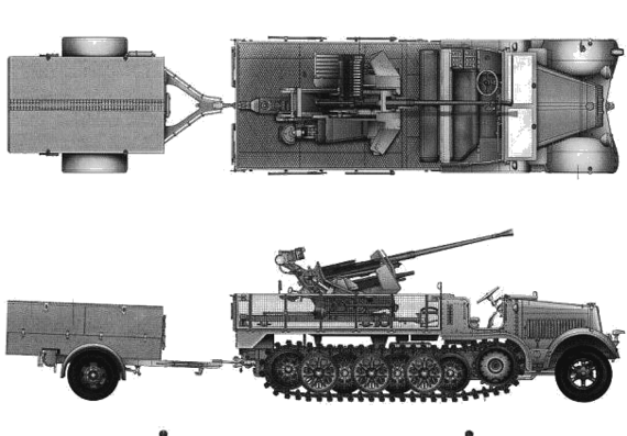 Tank Sd.Kfz. 7-2 8t Half Truck Flak37 - drawings, dimensions, figures