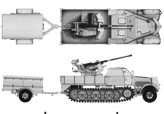 Танк Sd.Kfz. 7-2 Flak37-37mm AA 8-ton - чертежи, габариты, рисунки