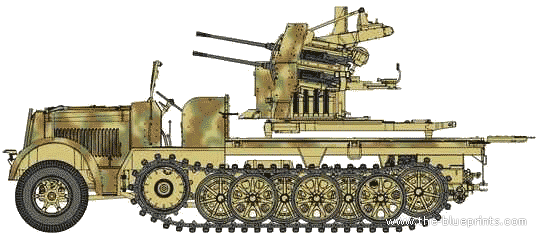 Tank Sd.Kfz. 7 + 2cm Flakvierling 38 - drawings, dimensions, figures