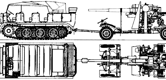 Танк Sd.Kfz. 7 + 8.8cm Flak18 - чертежи, габариты, рисунки
