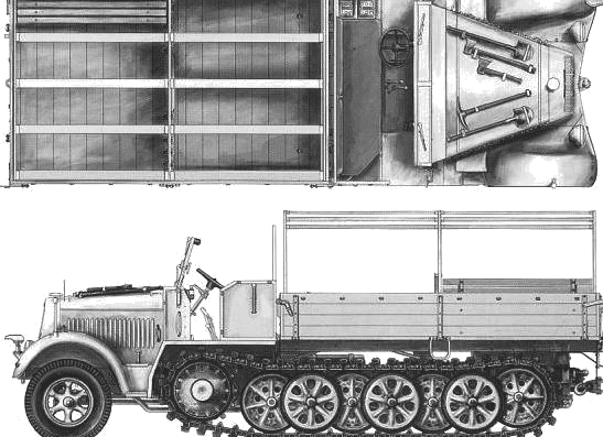 Танк Sd.Kfz. 7 KM m 11 8t Half Truck - чертежи, габариты, рисунки