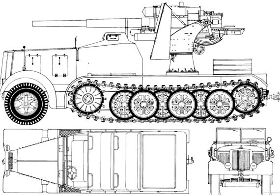 Танк Sd.Kfz. 8 Flak 18 - чертежи, габариты, рисунки