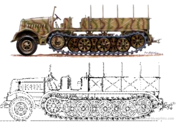 Танк Sd.Kfz. 9 FAMO 18ton - чертежи, габариты, рисунки