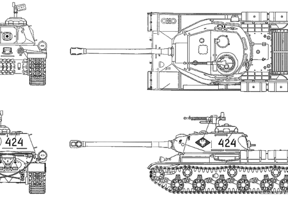 Танк Stalin JS-2m - чертежи, габариты, рисунки