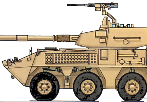 Tank Steyr-Daimler-Puch Pandur 6x6 AFV 90mm - drawings, dimensions, figures