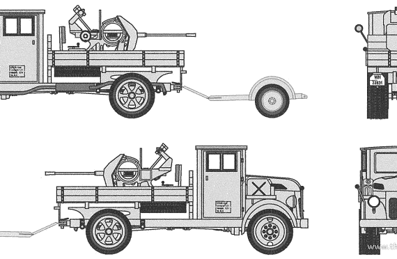 Tank Steyr 1500 + Flak 38 - drawings, dimensions, figures