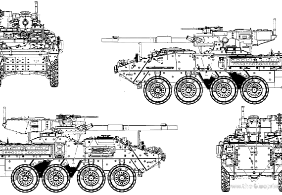 Танк Stryker M1128 MGS - чертежи, габариты, рисунки