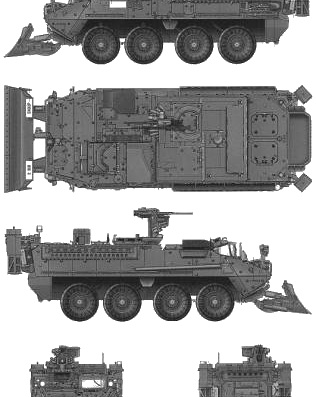 Танк Stryker M1132 Engineer Squad Vehicle - чертежи, габариты, рисунки