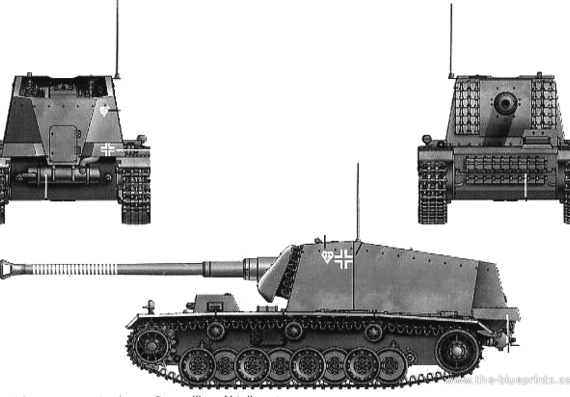 Танк Sturer Emil 12.8cm Selbstfahrlafette L-61 - чертежи, габариты, рисунки