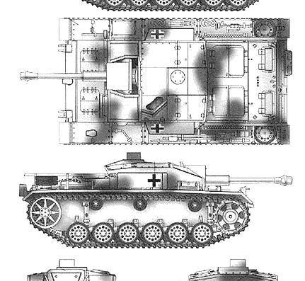 Танк Sturmgeschutz-III Ausf.F - чертежи, габариты, рисунки