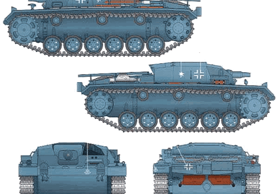 Танк Sturmgeschutz III Ausf.B (StuG III) - чертежи, габариты, рисунки