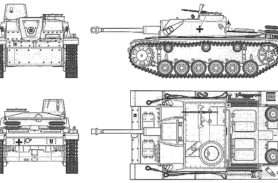 Танк Sturmgeschutz III Ausf.G (Early Type) - чертежи, габариты, рисунки