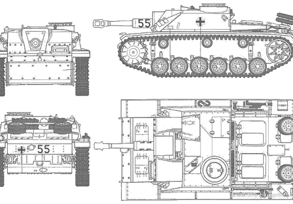 Танк Sturmgeschutz III G - чертежи, габариты, рисунки
