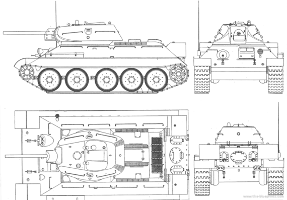 Танк T-34-76 - чертежи, габариты, рисунки