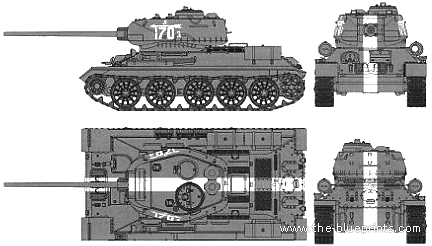 Танк T-34-85 (1944) - чертежи, габариты, рисунки