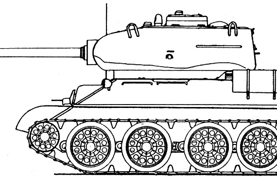 Tank T-34-85 D-5T - drawings, dimensions, figures