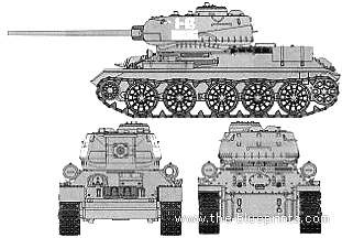 Tank T-34-85 M1944 - drawings, dimensions, figures